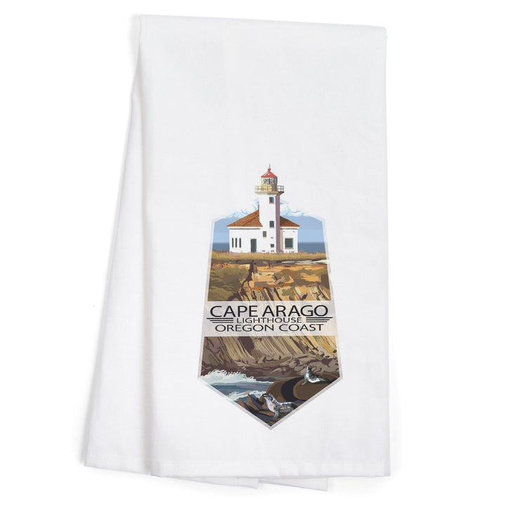 Cape Arago Lighthouse, Oregon, Oregon Coast, Contour, Organic Cotton Kitchen Tea Towels Kitchen Lantern Press