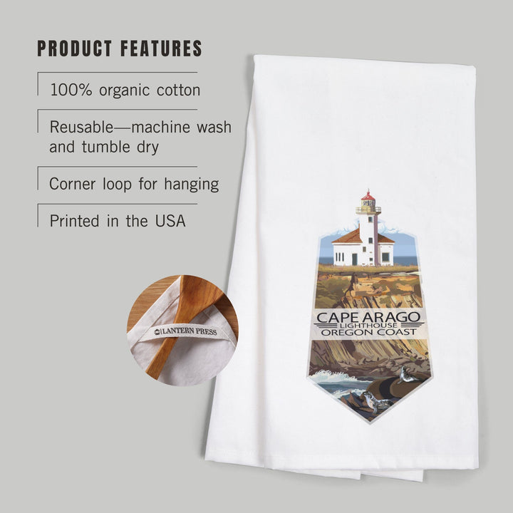 Cape Arago Lighthouse, Oregon, Oregon Coast, Contour, Organic Cotton Kitchen Tea Towels Kitchen Lantern Press