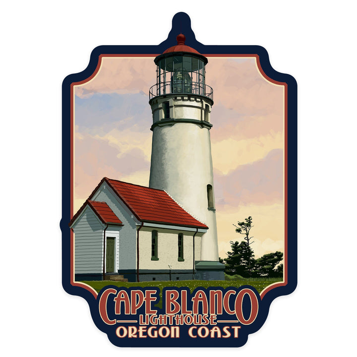 Cape Blanco Lighthouse, Oregon, Oregon Coast, Contour, Vinyl Sticker Sticker Lantern Press