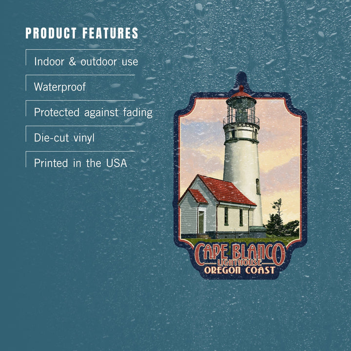 Cape Blanco Lighthouse, Oregon, Oregon Coast, Contour, Vinyl Sticker Sticker Lantern Press
