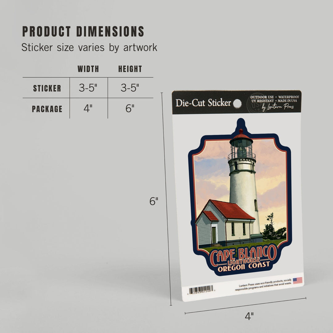 Cape Blanco Lighthouse, Oregon, Oregon Coast, Contour, Vinyl Sticker Sticker Lantern Press