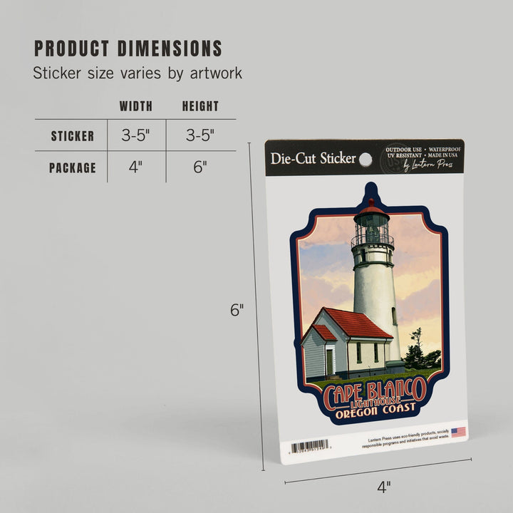 Cape Blanco Lighthouse, Oregon, Oregon Coast, Contour, Vinyl Sticker Sticker Lantern Press