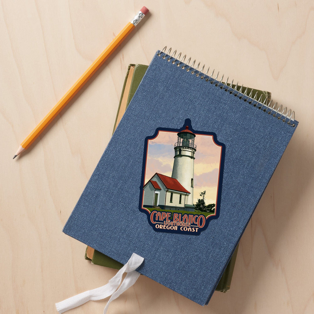 Cape Blanco Lighthouse, Oregon, Oregon Coast, Contour, Vinyl Sticker Sticker Lantern Press