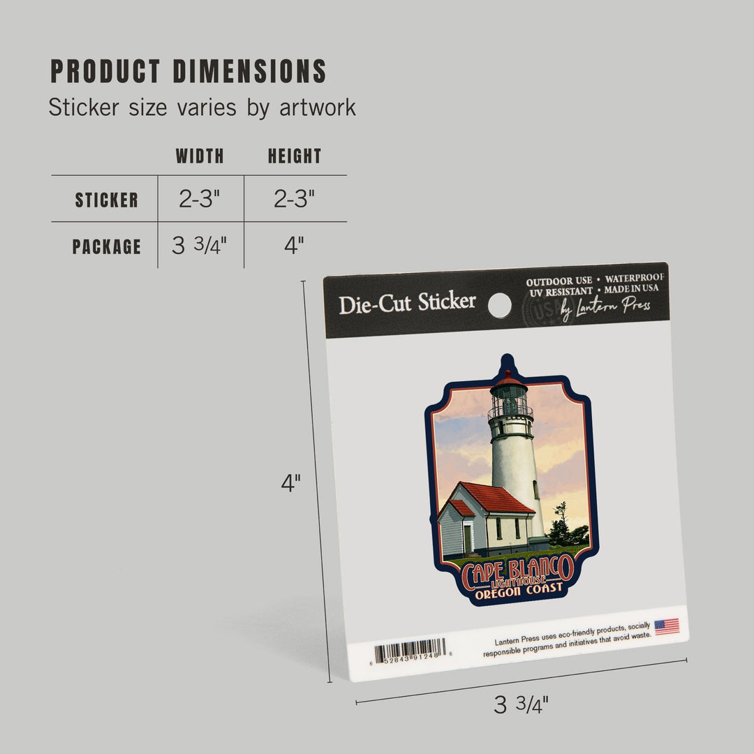 Cape Blanco Lighthouse, Oregon, Oregon Coast, Contour, Vinyl Sticker Sticker Lantern Press
