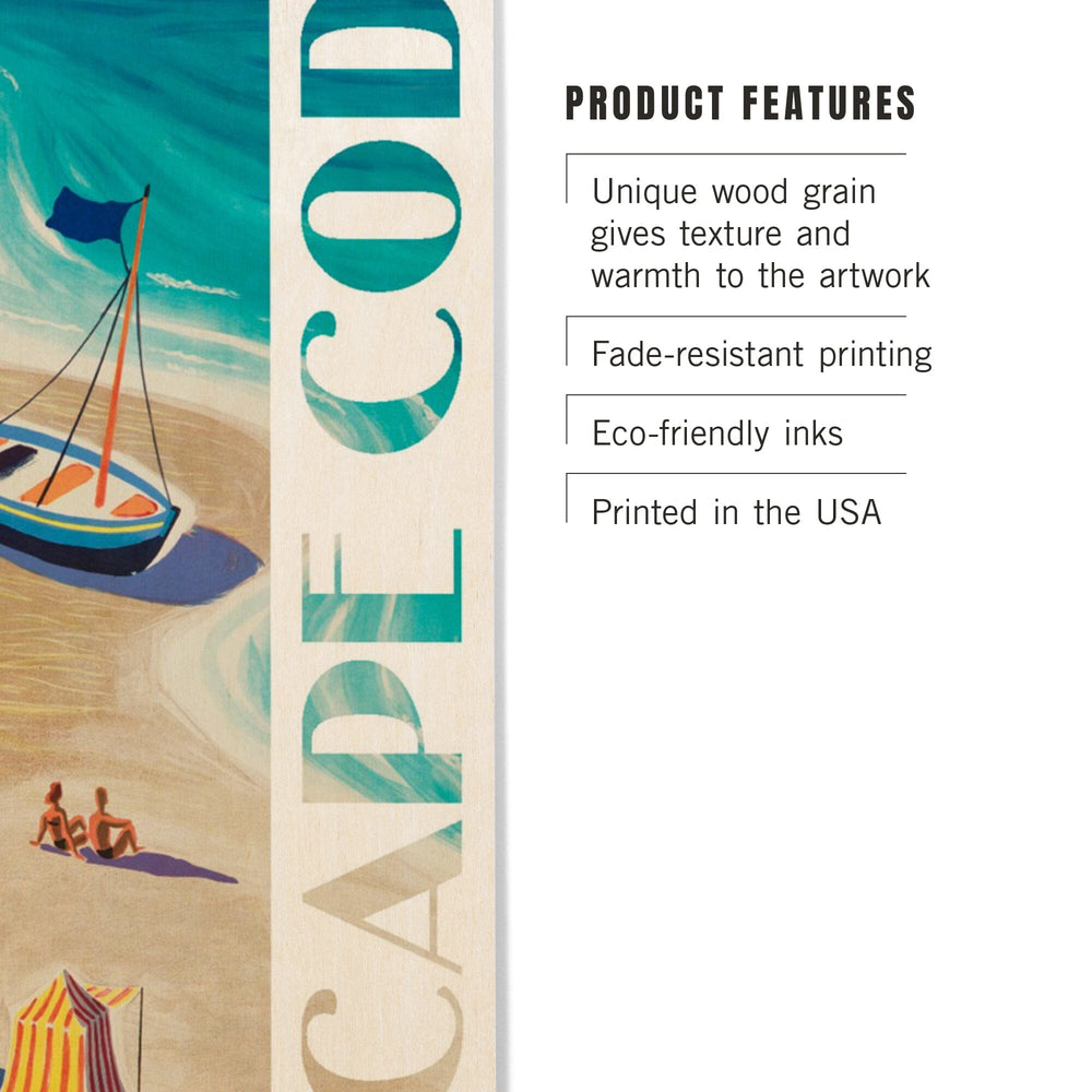 Cape Cod, Massachusetts, Beach Scene, Lantern Press Artwork, Wood Signs and Postcards - Lantern Press