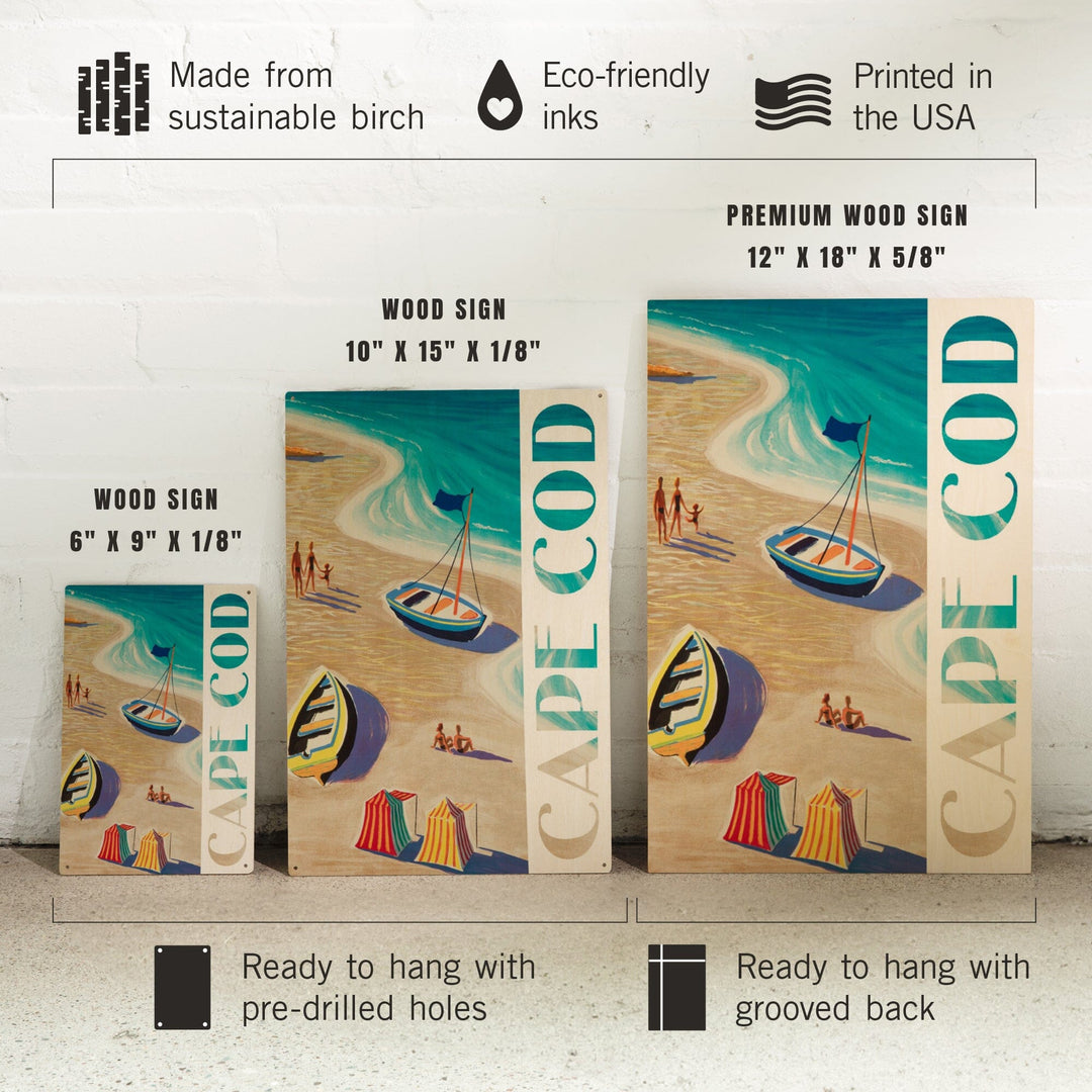 Cape Cod, Massachusetts, Beach Scene, Lantern Press Artwork, Wood Signs and Postcards - Lantern Press