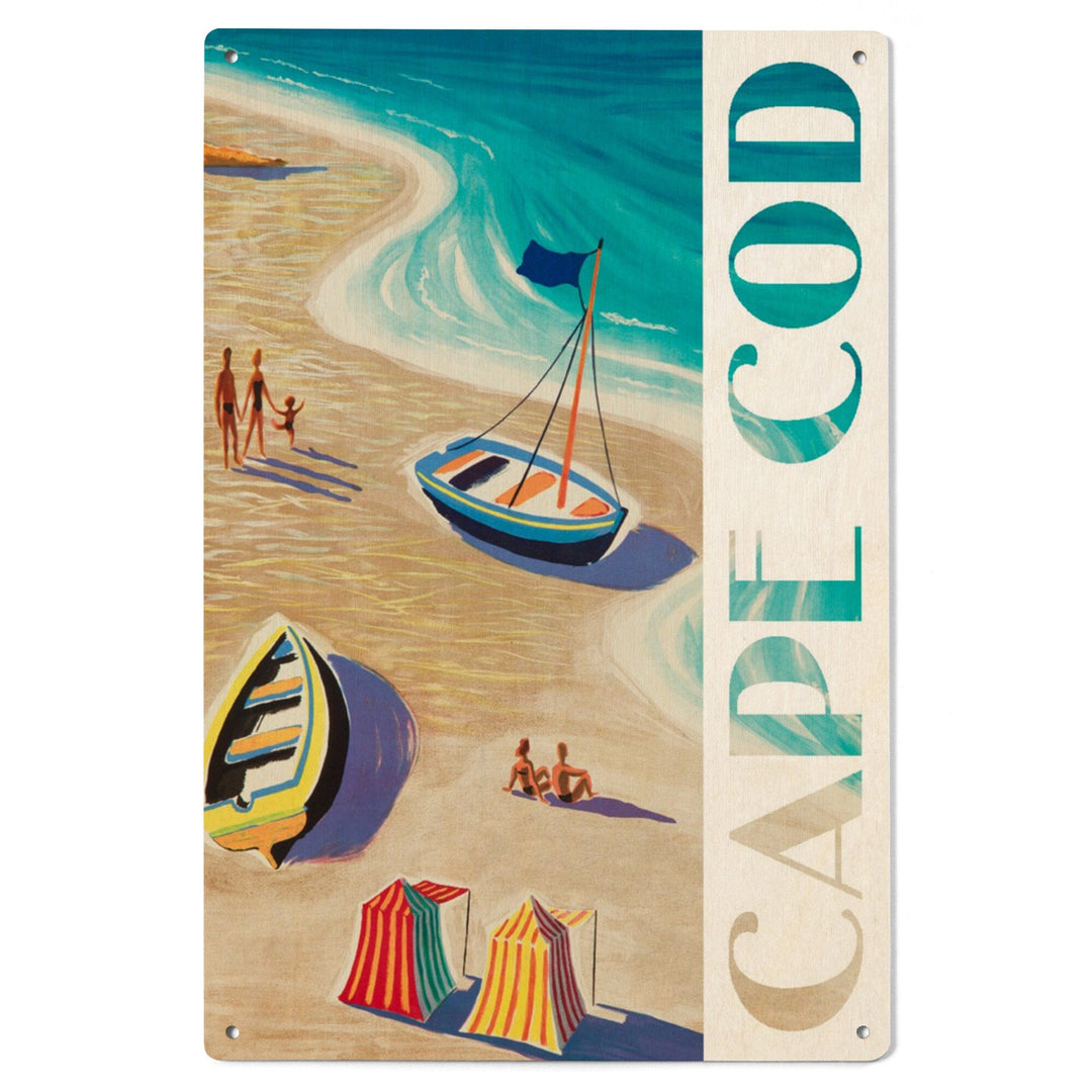 Cape Cod, Massachusetts, Beach Scene, Lantern Press Artwork, Wood Signs and Postcards - Lantern Press