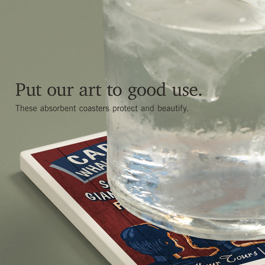 Cape Cod, Massachusetts, Blue Whale Watching Vintage Sign, Coasters Coasters Lantern Press