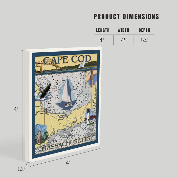Cape Cod, Massachusetts, Chart and Views, Coasters Coasters Lantern Press
