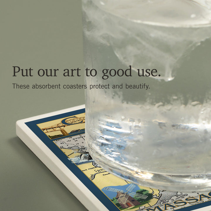 Cape Cod, Massachusetts, Chart and Views, Coasters Coasters Lantern Press