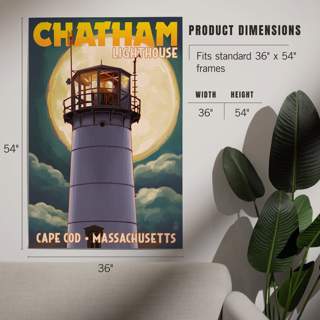 Cape Cod, Massachusetts, Chatham Light and Full Moon, Art & Giclee Prints - Lantern Press