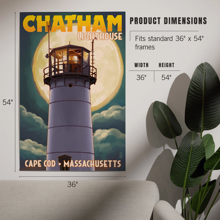 Cape Cod, Massachusetts, Chatham Light and Full Moon, Art & Giclee Prints - Lantern Press
