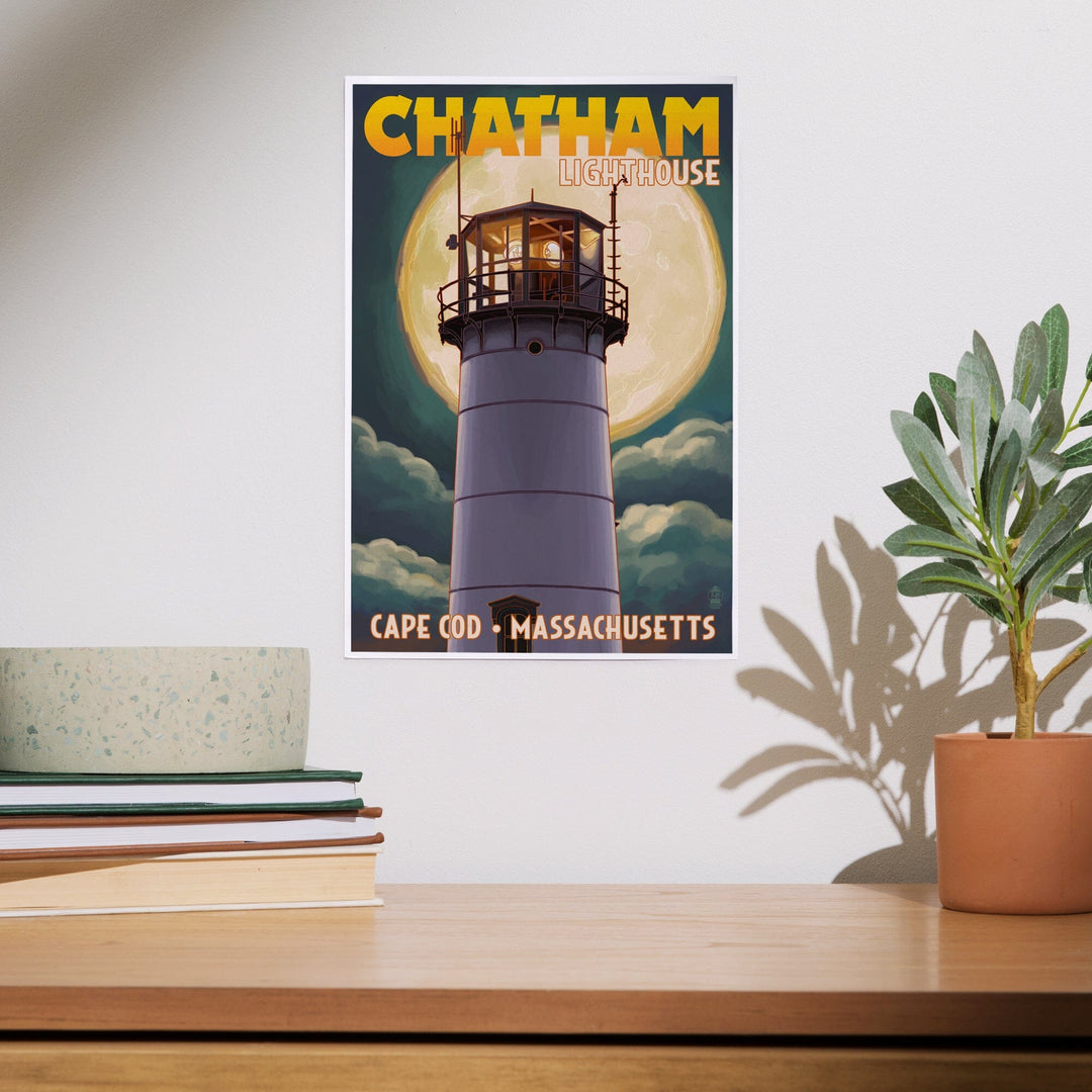 Cape Cod, Massachusetts, Chatham Light and Full Moon, Art & Giclee Prints - Lantern Press