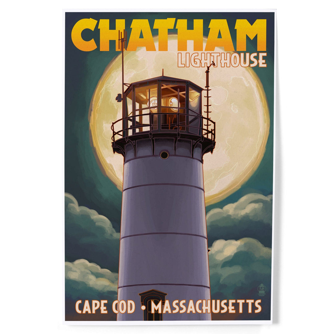 Cape Cod, Massachusetts, Chatham Light and Full Moon, Art & Giclee Prints - Lantern Press