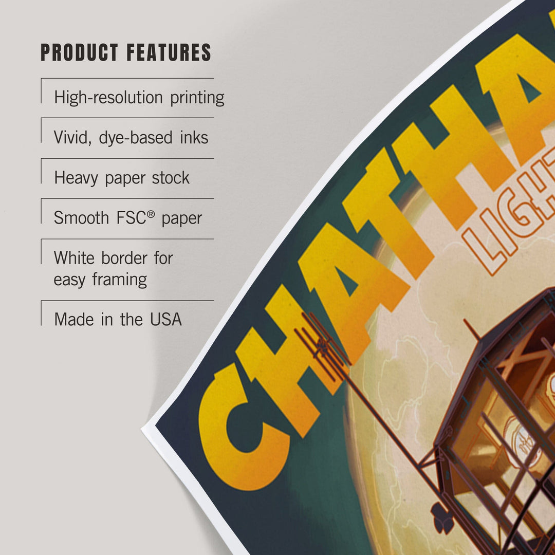 Cape Cod, Massachusetts, Chatham Light and Full Moon, Art & Giclee Prints - Lantern Press