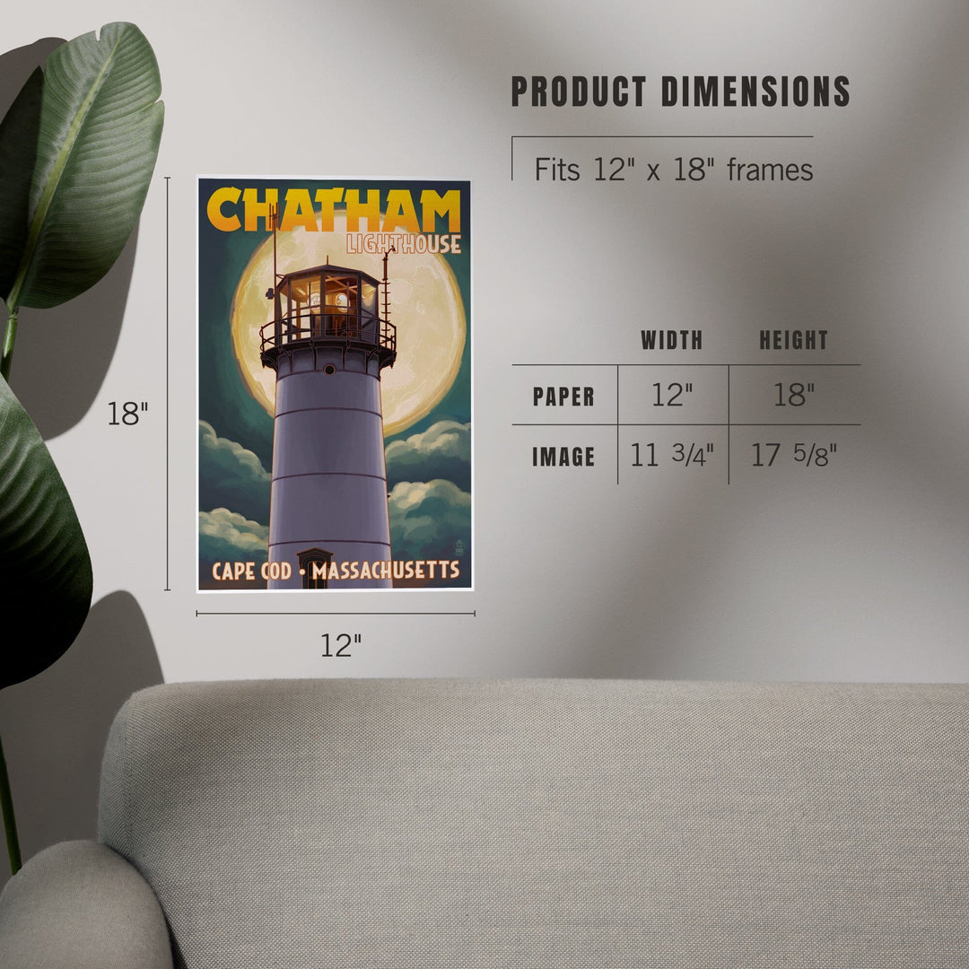 Cape Cod, Massachusetts, Chatham Light and Full Moon, Art & Giclee Prints - Lantern Press