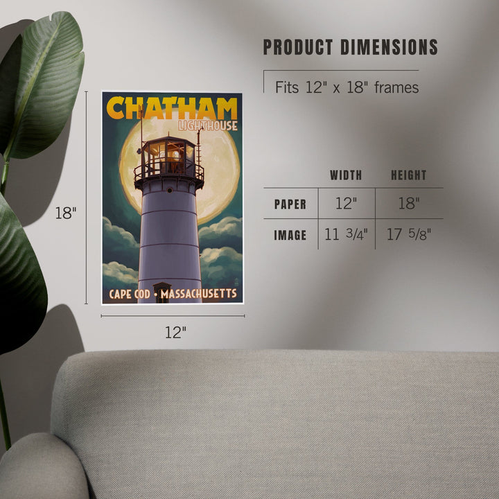 Cape Cod, Massachusetts, Chatham Light and Full Moon, Art & Giclee Prints - Lantern Press