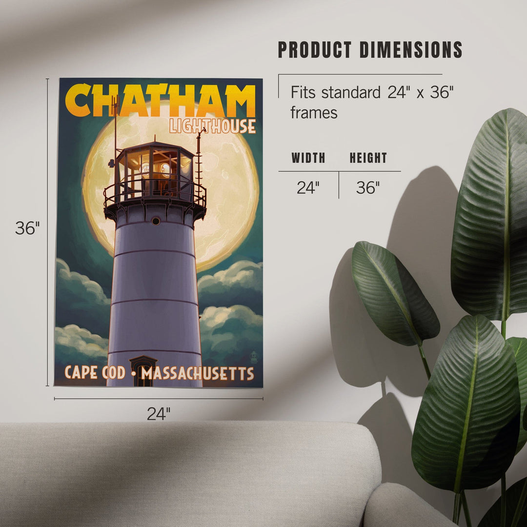 Cape Cod, Massachusetts, Chatham Light and Full Moon, Art & Giclee Prints - Lantern Press