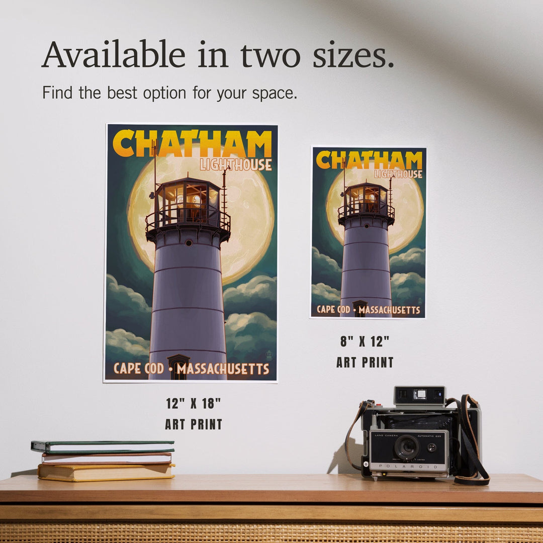 Cape Cod, Massachusetts, Chatham Light and Full Moon, Art & Giclee Prints - Lantern Press