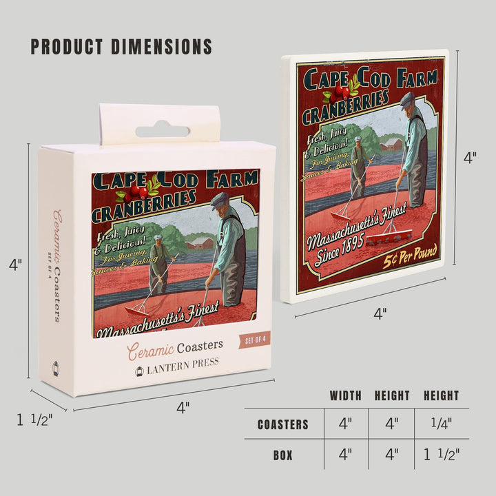 Cape Cod, Massachusetts, Cranberry Vintage Sign, Coasters Coasters Lantern Press