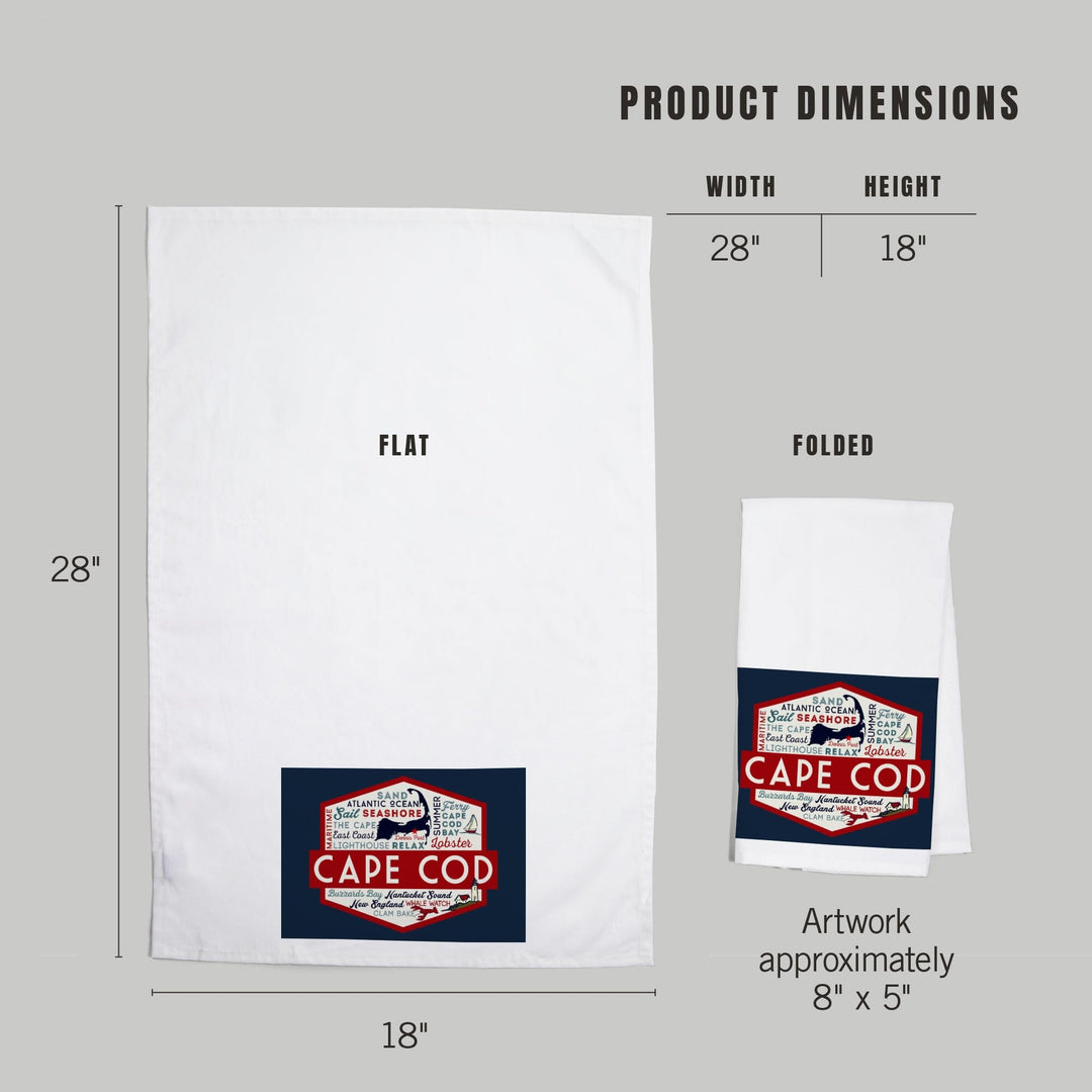 Cape Cod, Massachusetts, Dennis Port, Typography and Icons, Contour, Organic Cotton Kitchen Tea Towels Kitchen Lantern Press