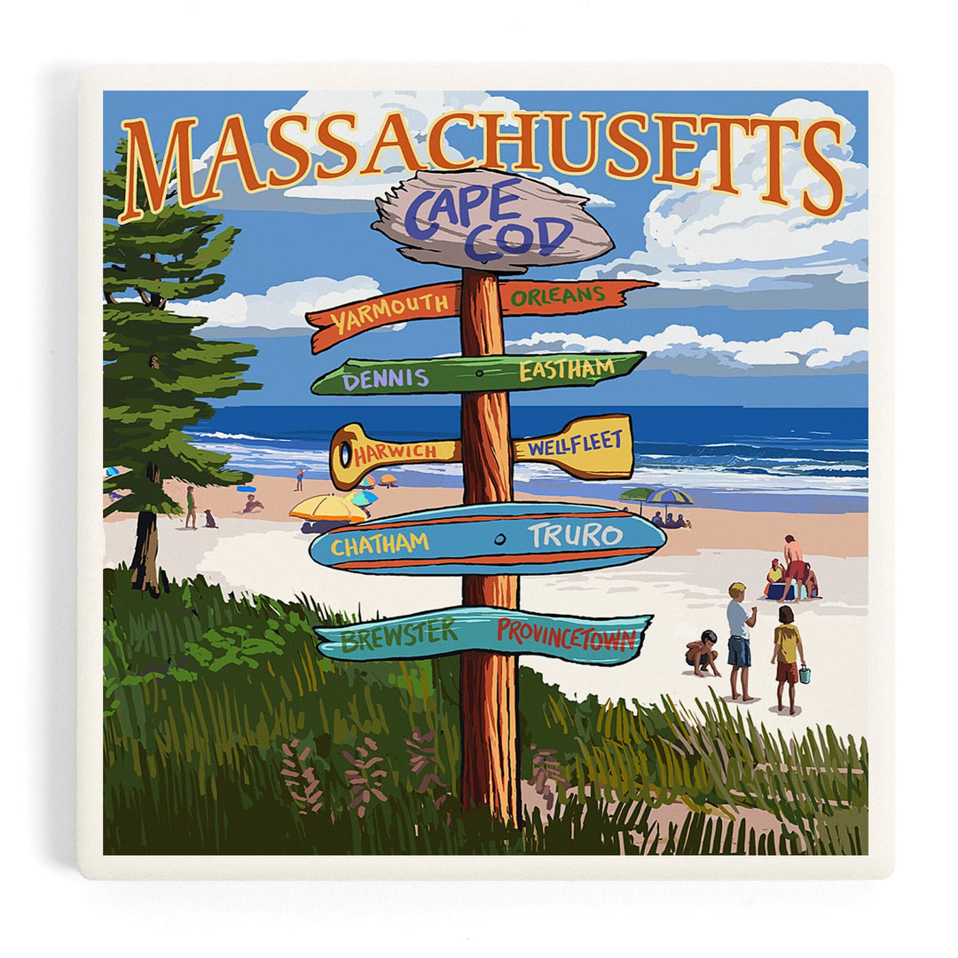 Cape Cod, Massachusetts, Destinations Sign (Version 2), Coasters Coasters Lantern Press Coaster