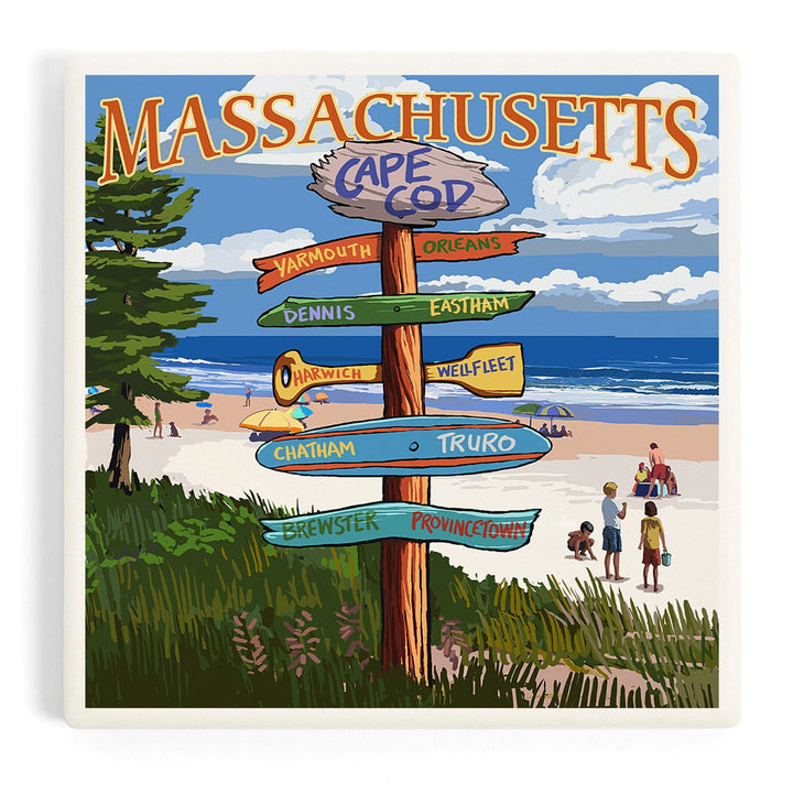 Cape Cod, Massachusetts, Destinations Sign (Version 2), Coasters Coasters Lantern Press Coaster