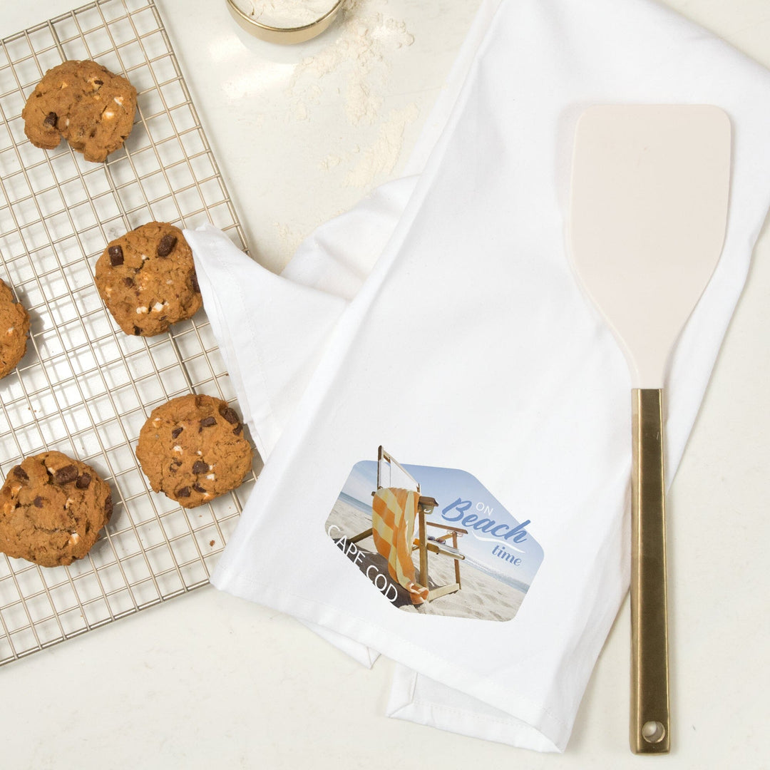 Cape Cod, Massachusetts, Folding Beach Chair, Contour, Organic Cotton Kitchen Tea Towels Kitchen Lantern Press