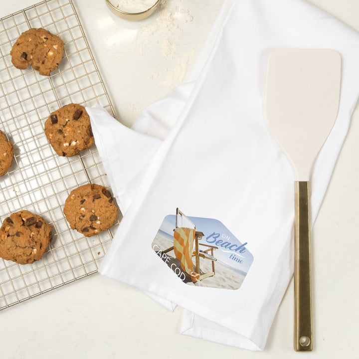 Cape Cod, Massachusetts, Folding Beach Chair, Contour, Organic Cotton Kitchen Tea Towels Kitchen Lantern Press