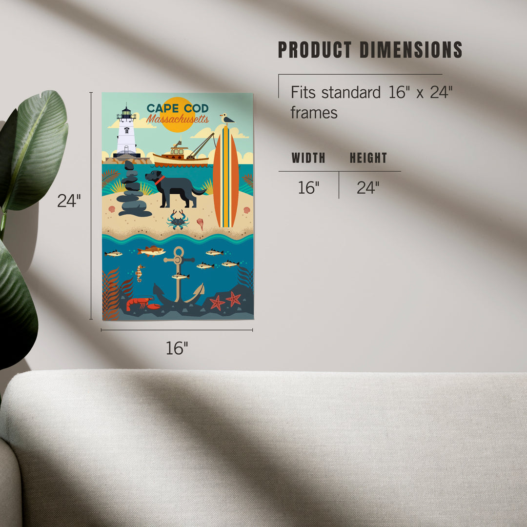 Cape Cod, Massachusetts, Geometric, Beach and Lighthouse, Art & Giclee Prints Art Lantern Press
