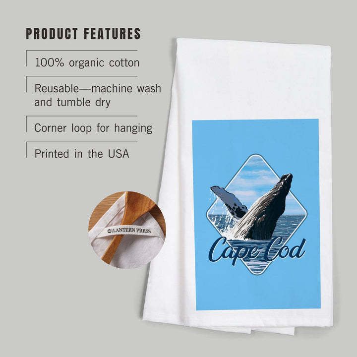 Cape Cod, Massachusetts, Humpback Whale, Contour, Organic Cotton Kitchen Tea Towels Kitchen Lantern Press