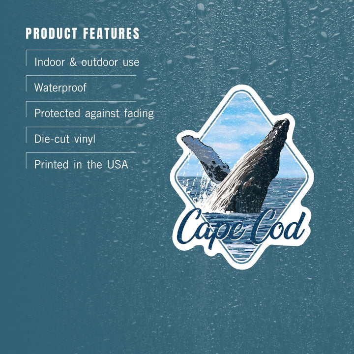 Cape Cod, Massachusetts, Humpback Whale, Contour, Vinyl Sticker Sticker Lantern Press