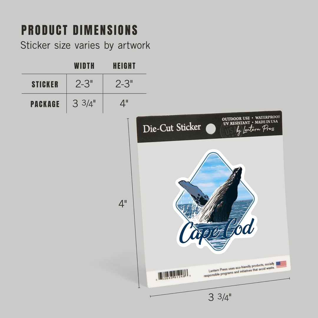 Cape Cod, Massachusetts, Humpback Whale, Contour, Vinyl Sticker Sticker Lantern Press