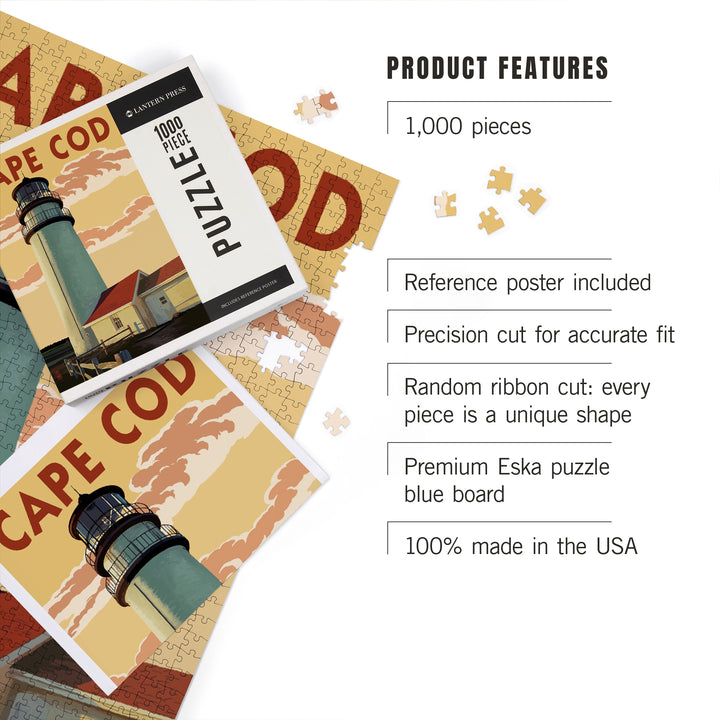 Cape Cod, Massachusetts, Lighthouse, Jigsaw Puzzle Puzzle Lantern Press