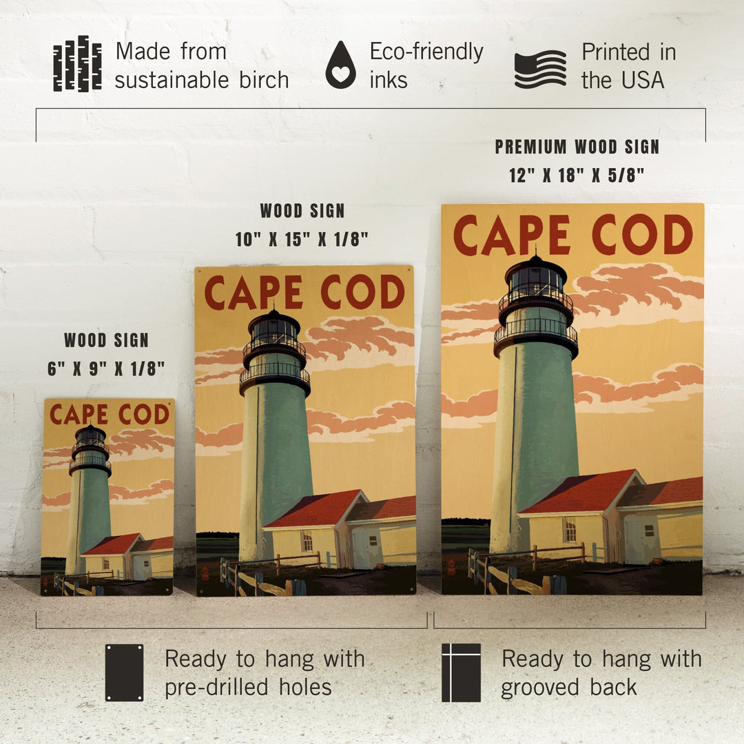 Cape Cod, Massachusetts, Lighthouse, Lantern Press Artwork, Wood Signs and Postcards - Lantern Press