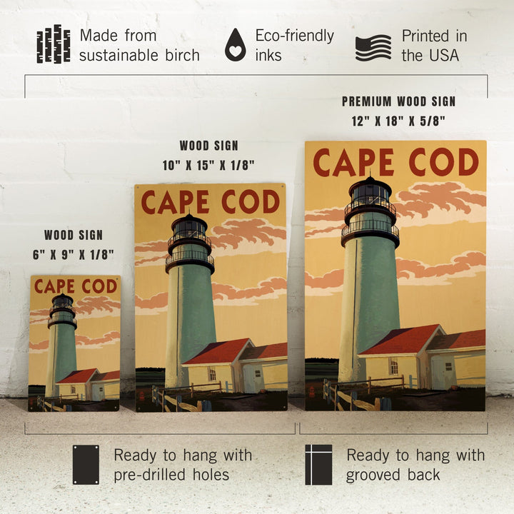 Cape Cod, Massachusetts, Lighthouse, Lantern Press Artwork, Wood Signs and Postcards - Lantern Press