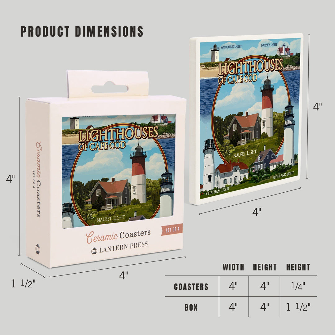 Cape Cod, Massachusetts, Lighthouses Montage, Coasters Coasters Lantern Press