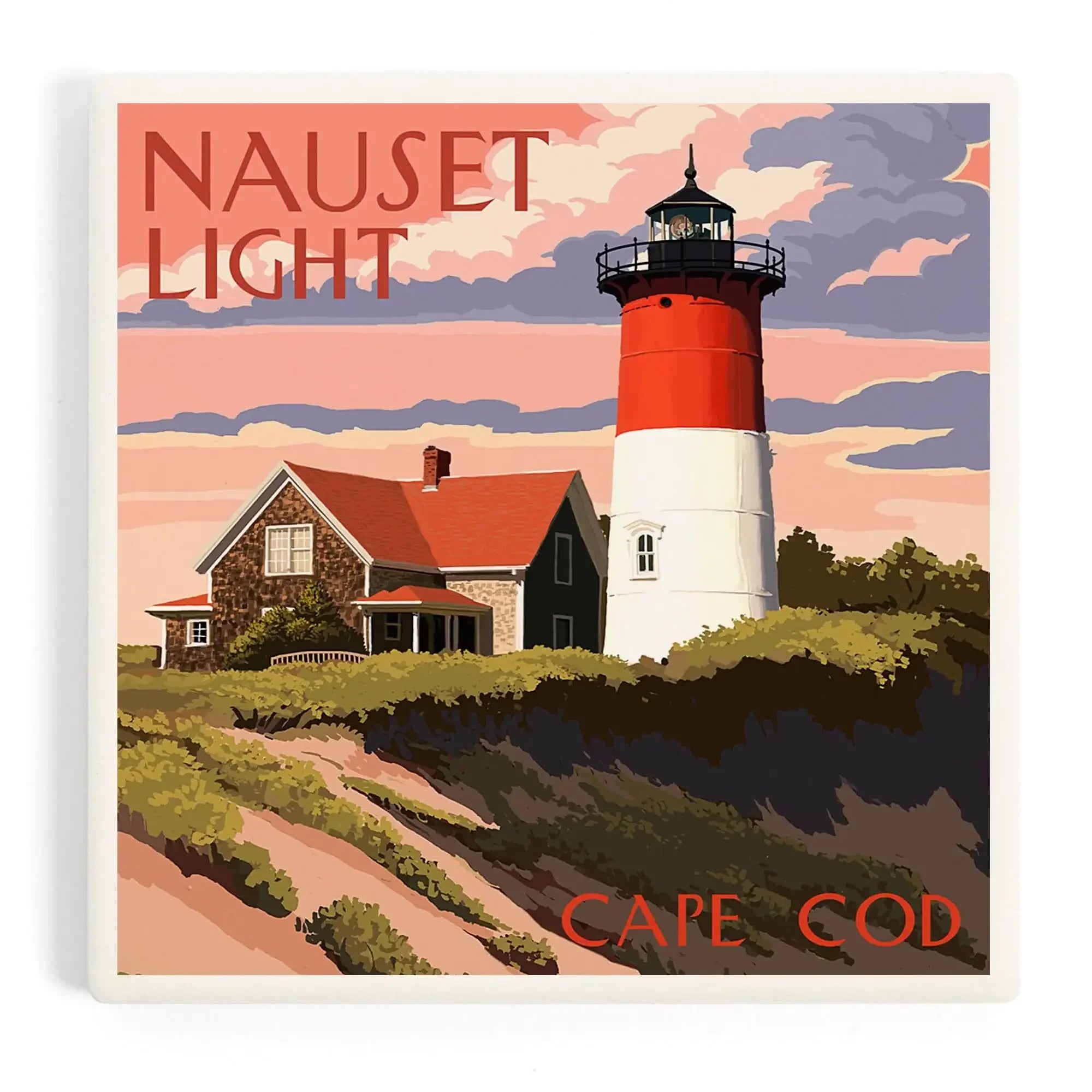 Cape Cod, Massachusetts, Nauset Light and Sunset ceramic coaster