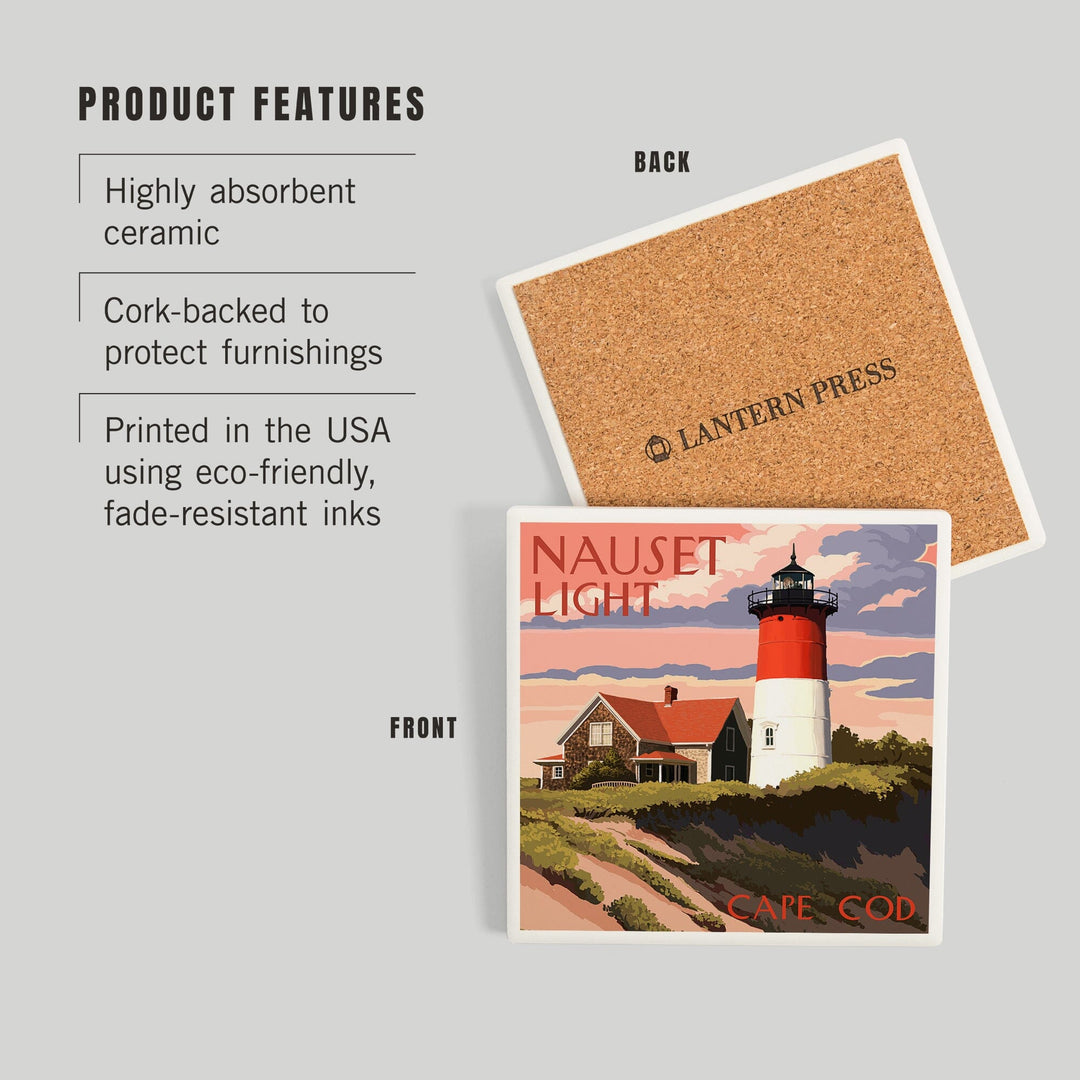 Cape Cod, Massachusetts, Nauset Light and Sunset, Coasters Coasters Lantern Press