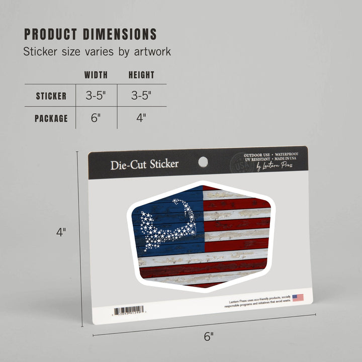 Cape Cod, Massachusetts, Rustic Flag, Contour, Vinyl Sticker Sticker Lantern Press