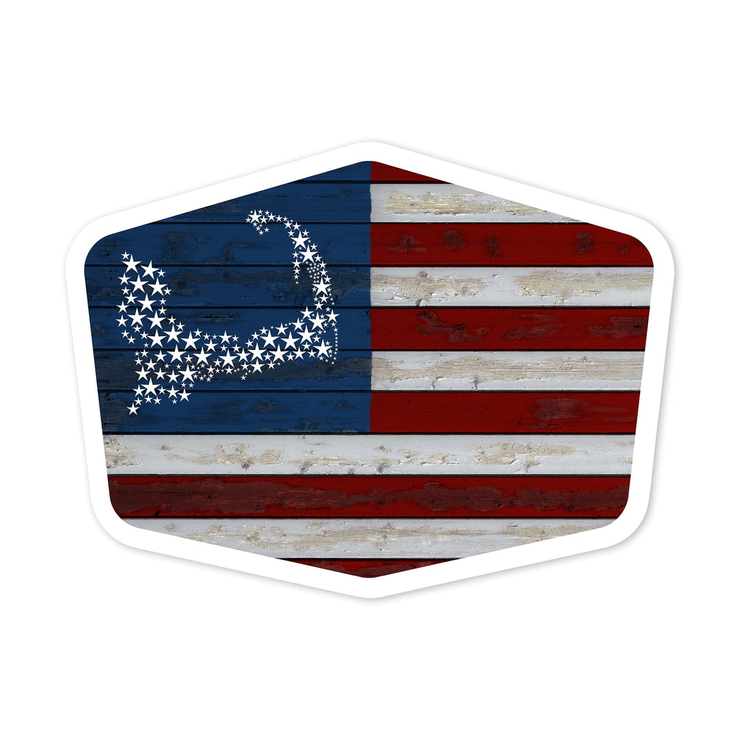 Cape Cod, Massachusetts, Rustic Flag, Contour, Vinyl Sticker Sticker Lantern Press