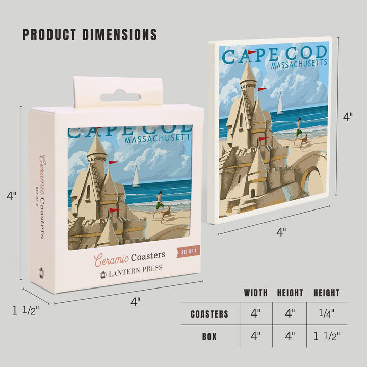 Cape Cod, Massachusetts, Sand Castle, Coasters Coasters Lantern Press