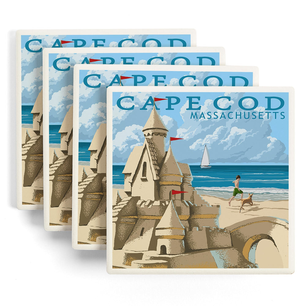 Cape Cod, Massachusetts, Sand Castle, Coasters Coasters Lantern Press