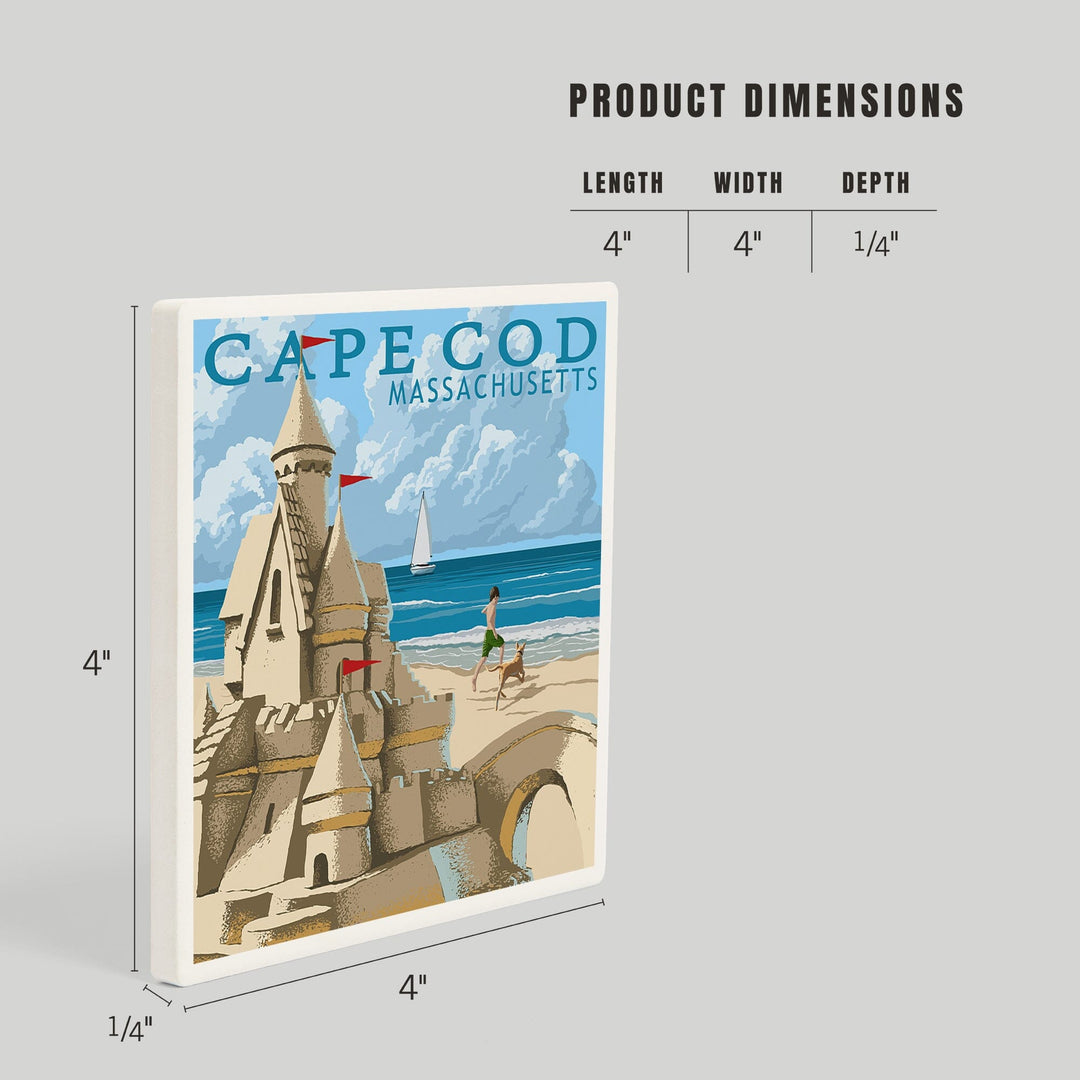 Cape Cod, Massachusetts, Sand Castle, Coasters Coasters Lantern Press