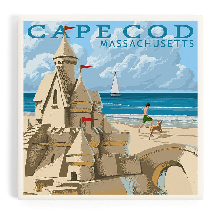Cape Cod, Massachusetts, Sand Castle, Coasters Coasters Lantern Press