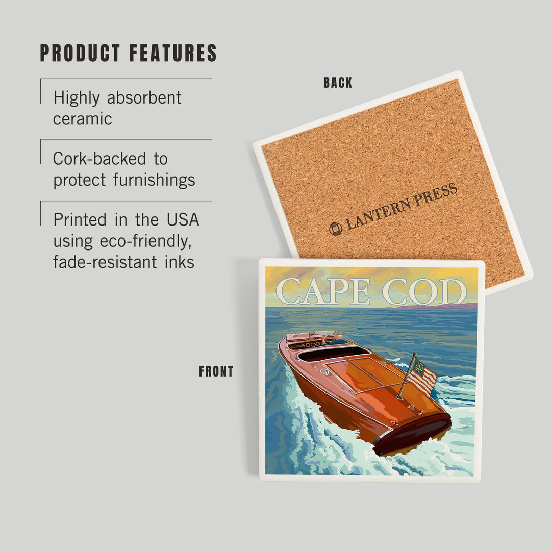 Cape Cod, Massachusetts, Wooden Boat, Coasters Coasters Lantern Press