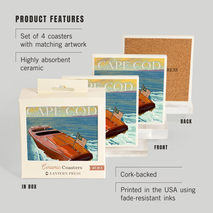 Cape Cod, Massachusetts, Wooden Boat, Coasters Coasters Lantern Press