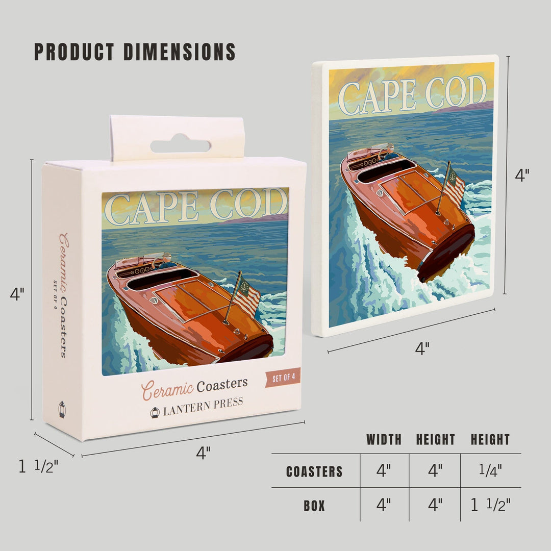 Cape Cod, Massachusetts, Wooden Boat, Coasters Coasters Lantern Press