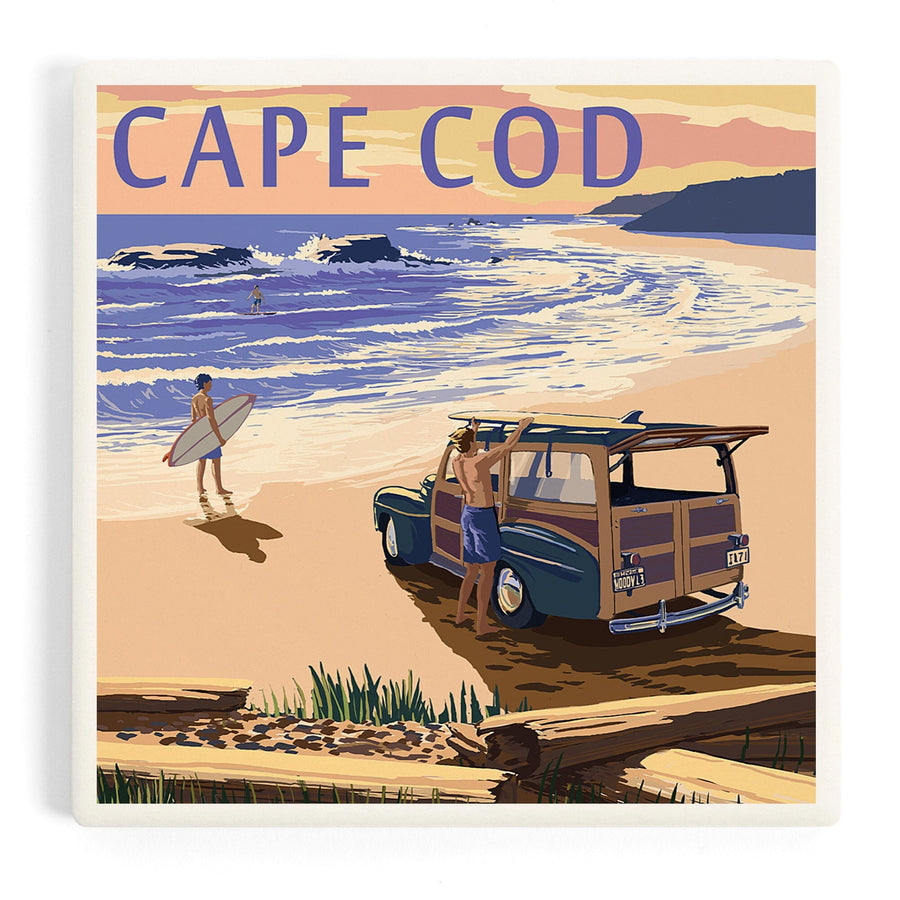 Cape Cod, Massachusetts, Woody on Beach, Coasters Coasters Lantern Press