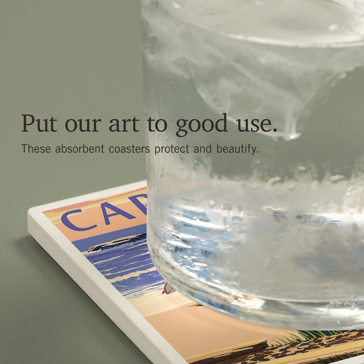 Cape Cod, Massachusetts, Woody on Beach, Coasters Coasters Lantern Press